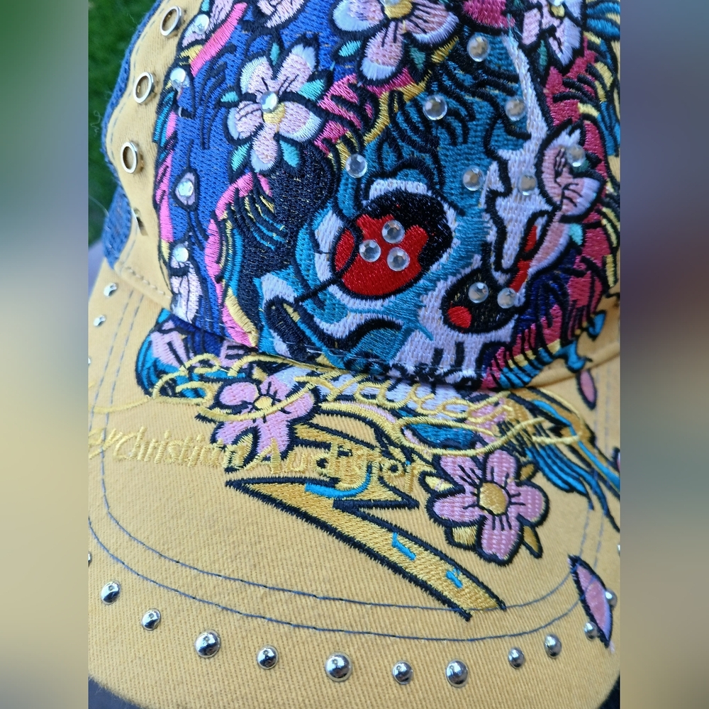 New Vintage Ed Hardy by Christian Audigier Embroidered Rhinestone Trucker Hat. - Picture 7 of 16